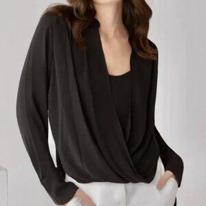 NWT BCBGMaxAzria Jaklyn Draped Front Blouse in Black Size Medium